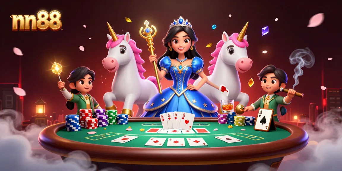 Engage with nn88's luxurious casino experience alongside enchanting characters and dynamic poker elements.