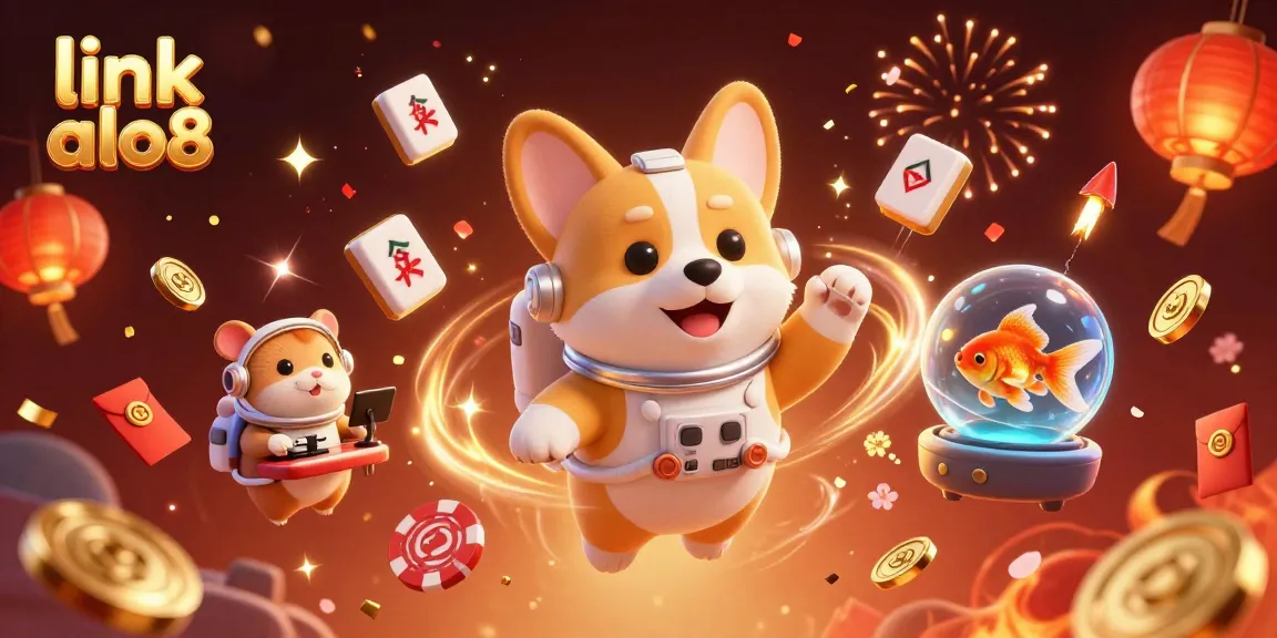 Experience the excitement of link alo8 with a cartoon astronaut corgi in a vibrant space casino scene.