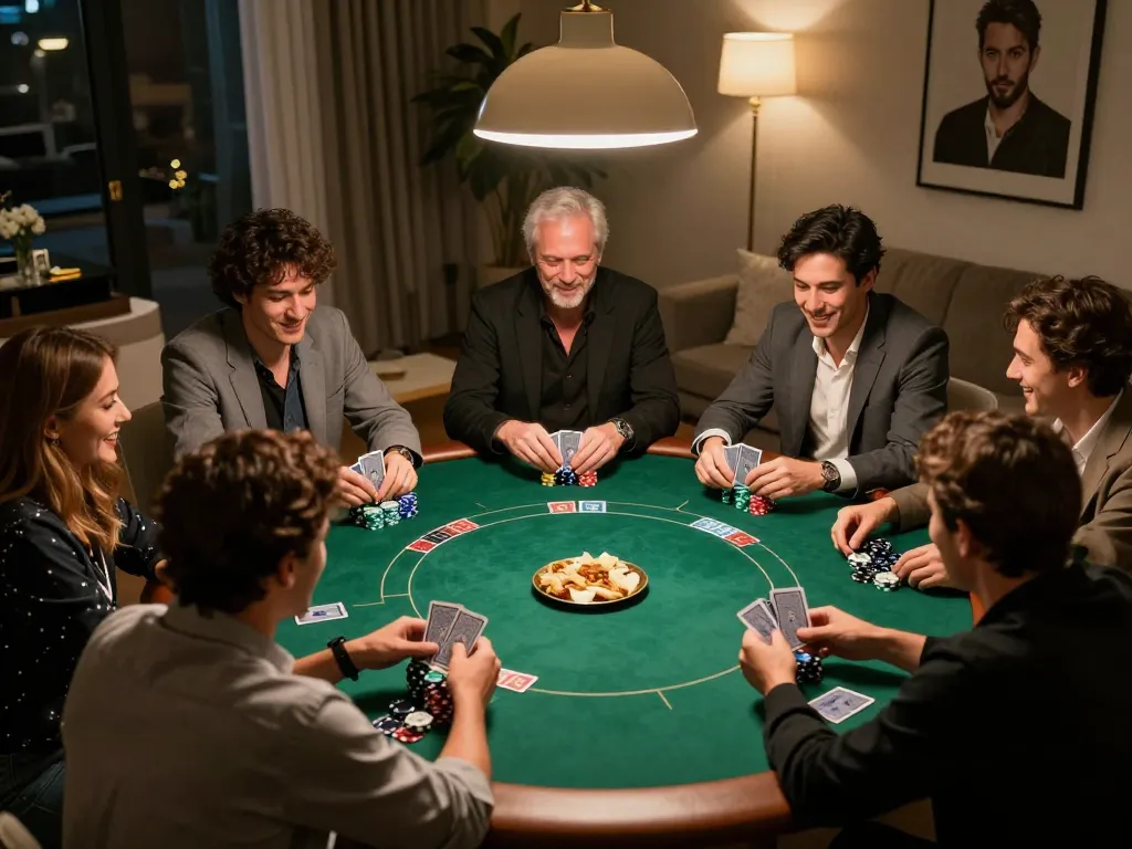 Engaging poker night at home with friends, featuring tr88 gameplay experience.