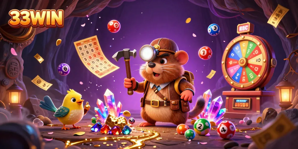 Experience thrilling fun with 33WIN as colorful lottery balls bounce during jackpot excitement.
