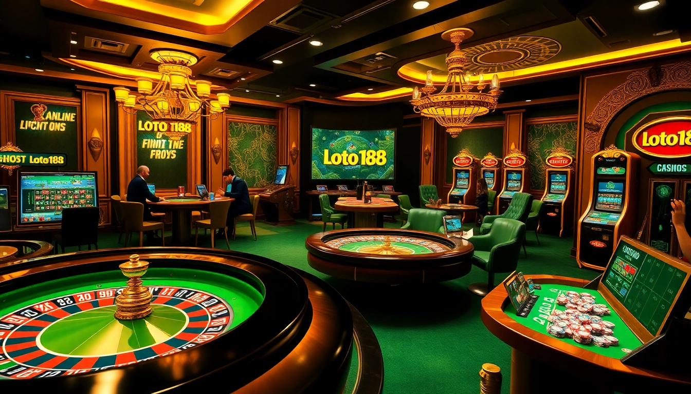 Loto188 online casino showcasing immersive gambling experience with roulette and poker.