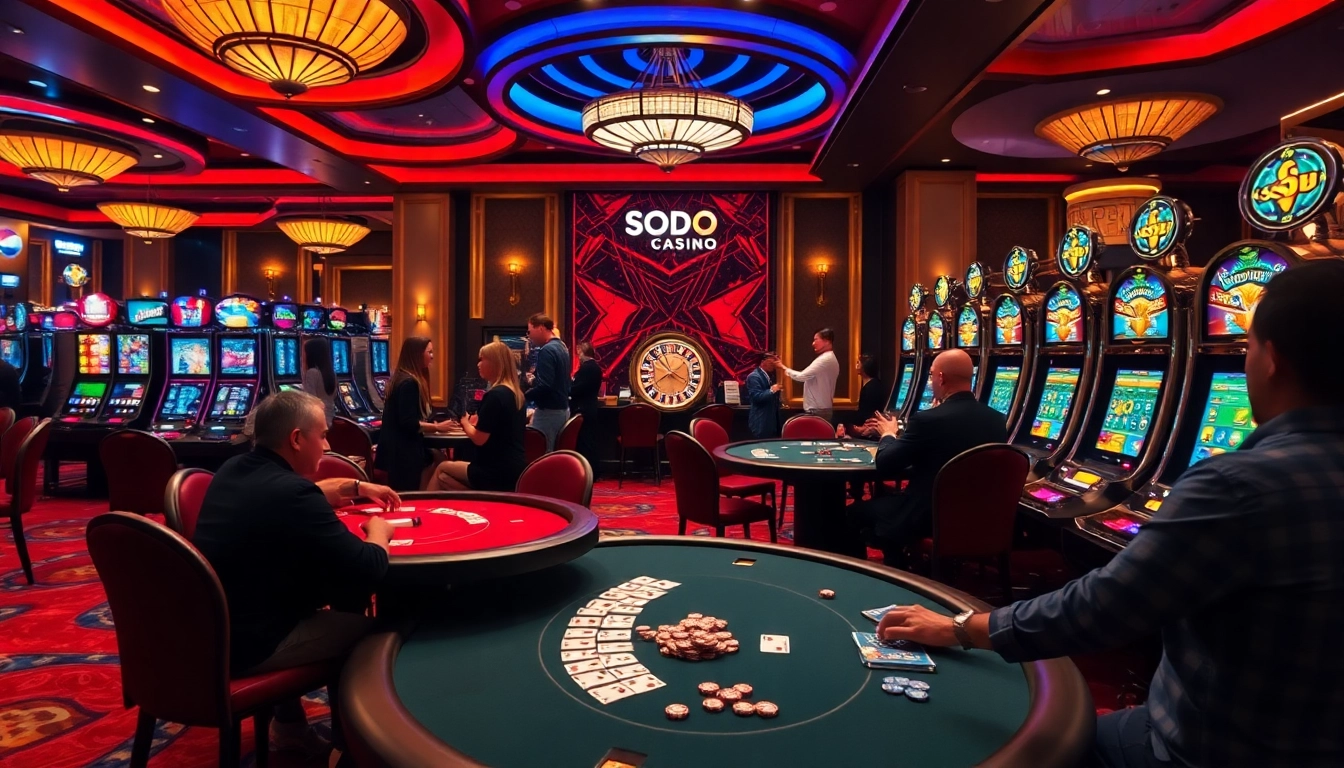 SODO CASINO players engaging in an exciting game of poker at a luxurious casino table.
