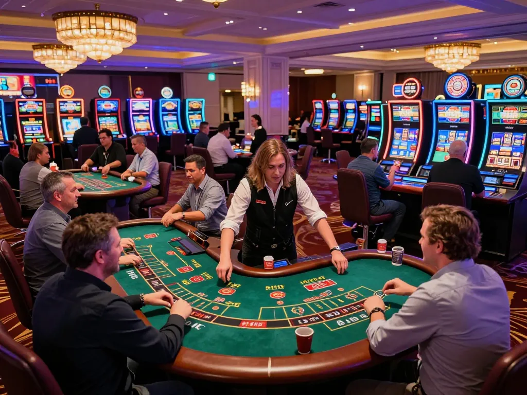 HB88 players enjoying exciting games at a lively casino floor with vibrant atmosphere