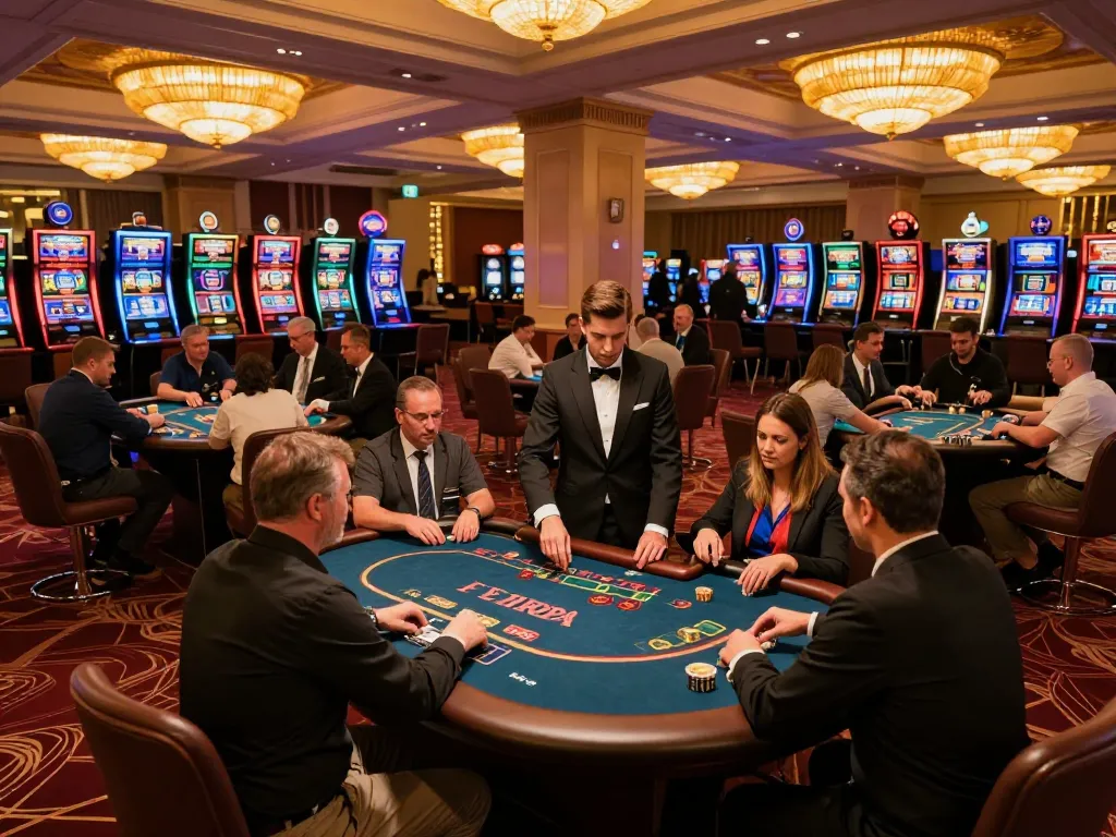 Players engaging in dynamic games at nk88vip casino floor with vibrant lights and excitement