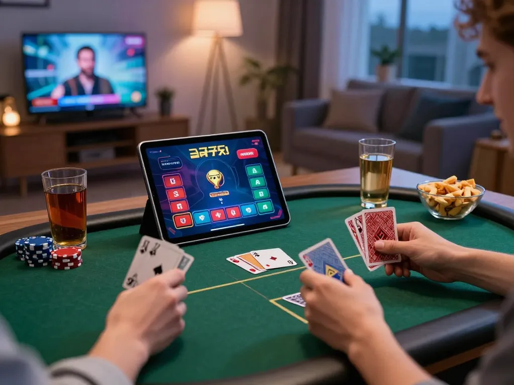 Experience thrilling poker gameplay with 789win on a cozy tablet setup at home.