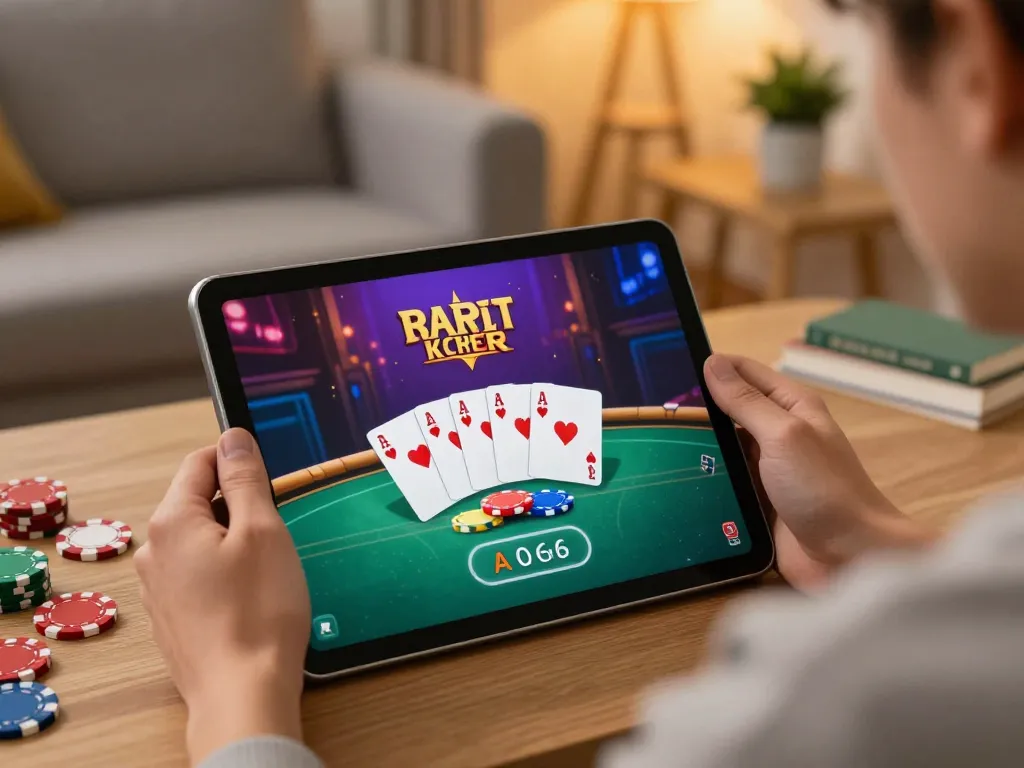 Player experiencing the thrill of okking nhà cái during online poker game in a cozy home setting