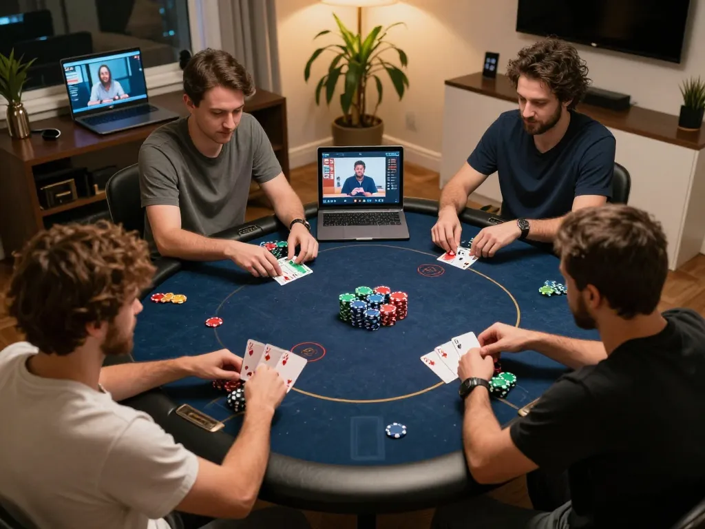 Engaged players enjoying online poker games at XX88 on modern devices in a cozy atmosphere