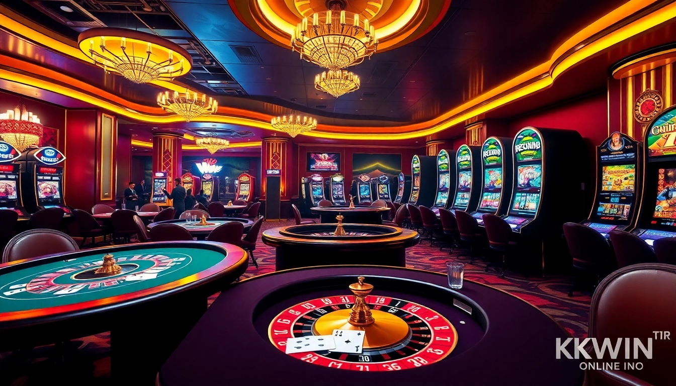 Experience high-stakes gambling adventures with KKWIN online casino’s vibrant interface, featuring poker tables and slot machines.