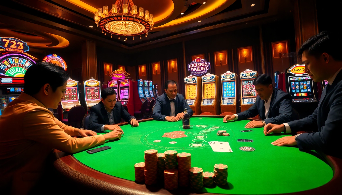 Experience the thrill at Trang Chủ OK8386 with a high-stakes poker game showcasing luxury and excitement.