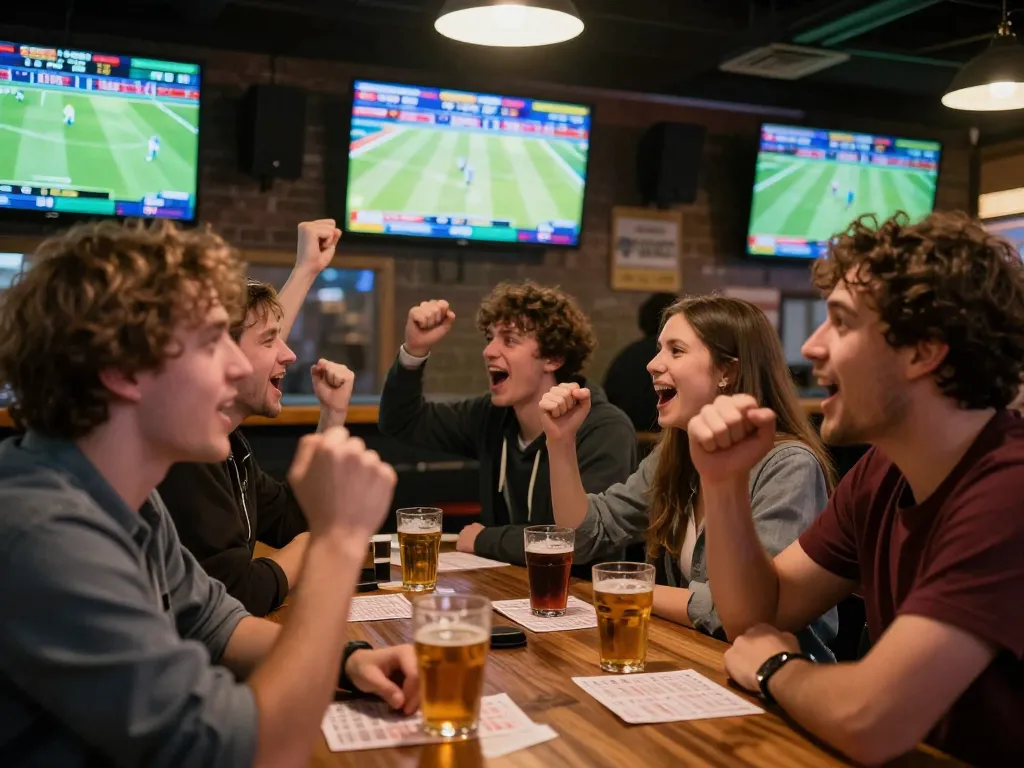 Engaging sports betting moment at a lively bar illustrating keo nha cai excitement and camaraderie.