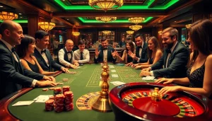 Experience thrilling casino action featuring j88-themed gaming tables with poker chips and casino excitement.