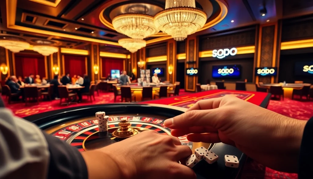 Experience SODO's upscale casino ambiance with vibrant poker and roulette games.