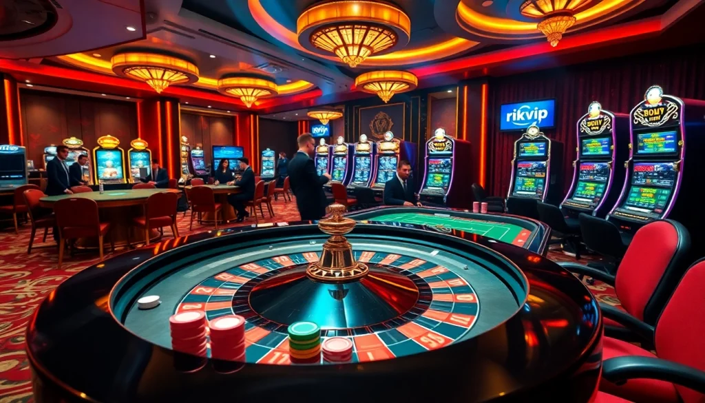 Players enjoying a thrilling gaming experience with Rikvip, featuring vibrant casino elements and engaging gameplay.