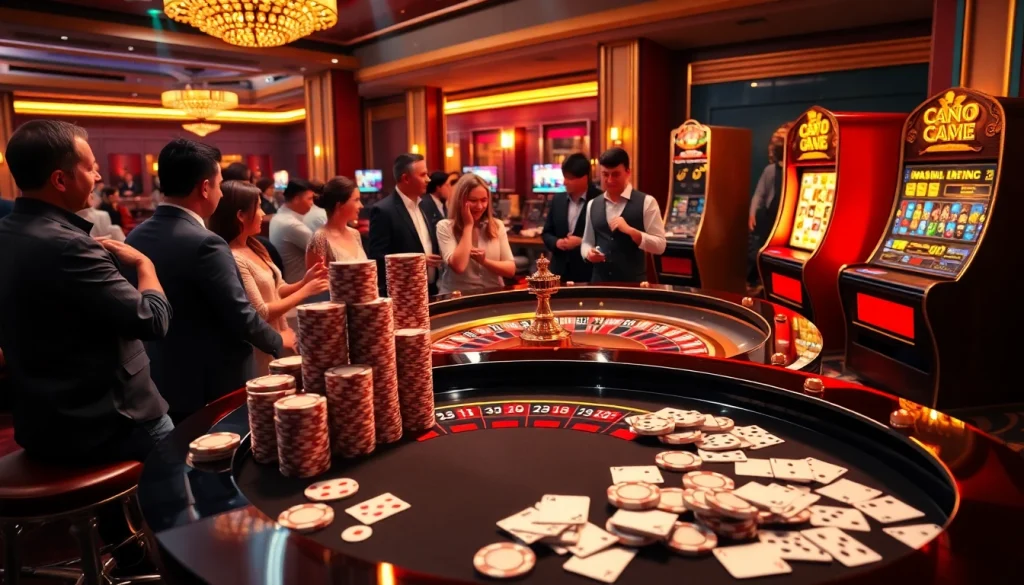 Experience the excitement of uu88 trang chủ with a vibrant casino scene featuring roulette and poker.