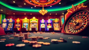 Nổ hũ 8KBET slot games showcased in an exciting casino scene with vibrant lighting and dynamic elements.