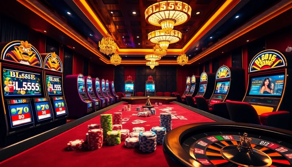 Experience thrilling gameplay at BL555's luxurious casino with vibrant tables and exciting atmosphere.