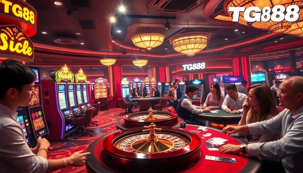 Players enjoying a lively casino atmosphere at TG88, showcasing thrilling games and excitement.
