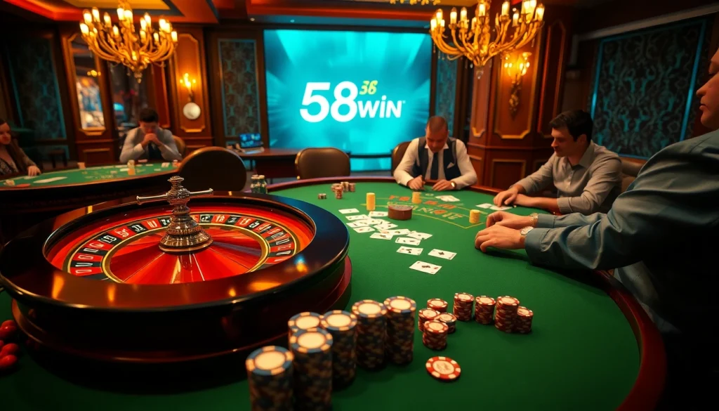 Experience thrilling gameplay at 58win com with vibrant casino tables and intense poker action.