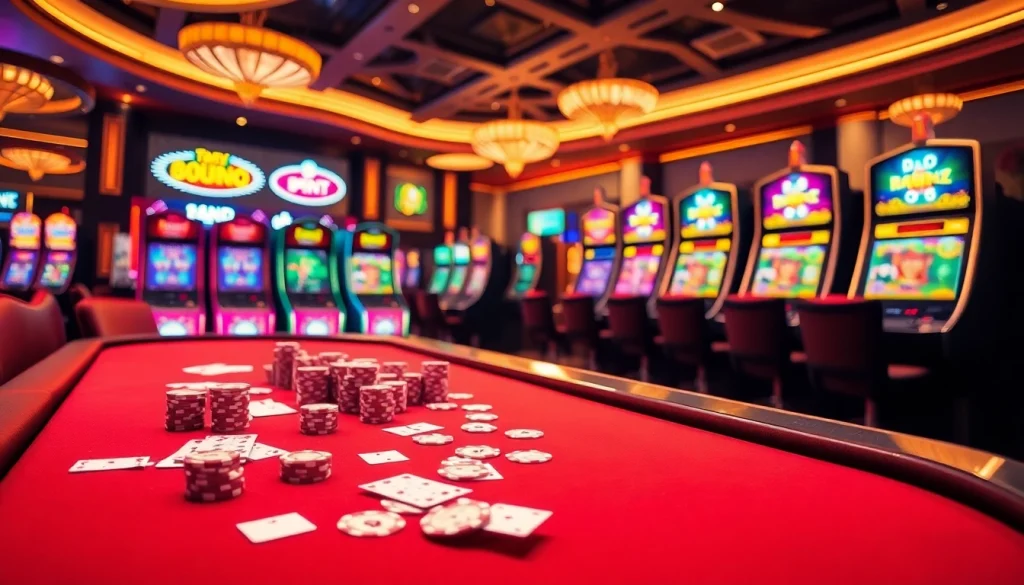 Feel the excitement of 888VND with vibrant casino tables, poker chips, and thrilling slot machines.
