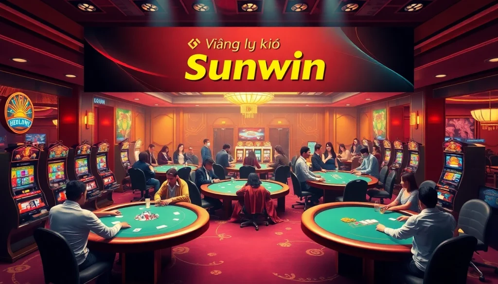 Engage in thrilling gameplay with Đăng ký Sunwin at a luxurious casino showcasing intense betting and vibrant slot machines.
