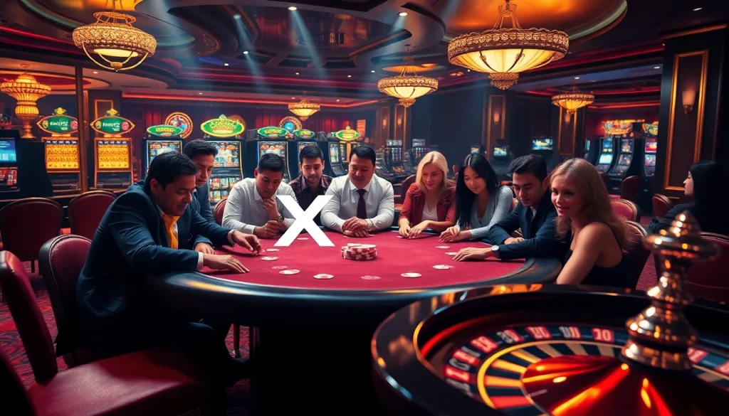 X88 poker table scene with vibrant chips and spinning roulette wheel in a luxurious casino
