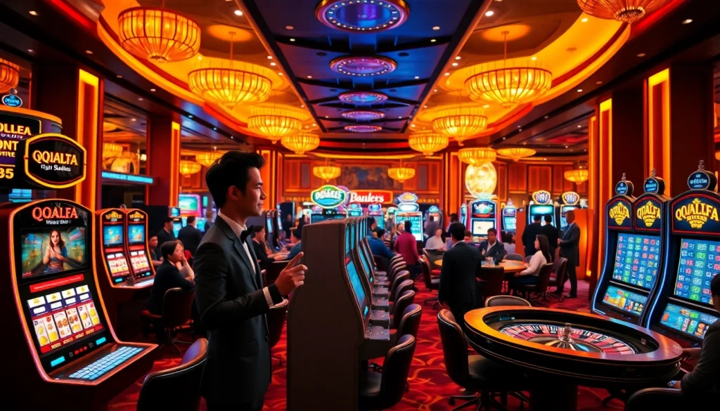 Players spinning the QQALFA slot machines amidst an exciting casino atmosphere.