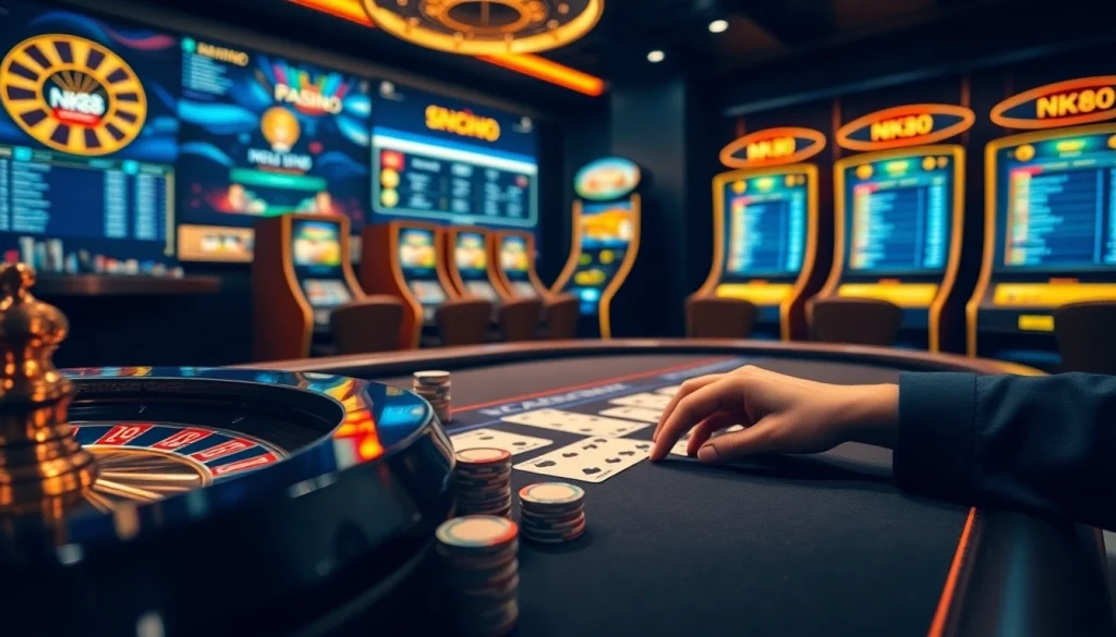 Experience the thrill of winning at NK88 casino, featuring poker, roulette, and vibrant slot machines.